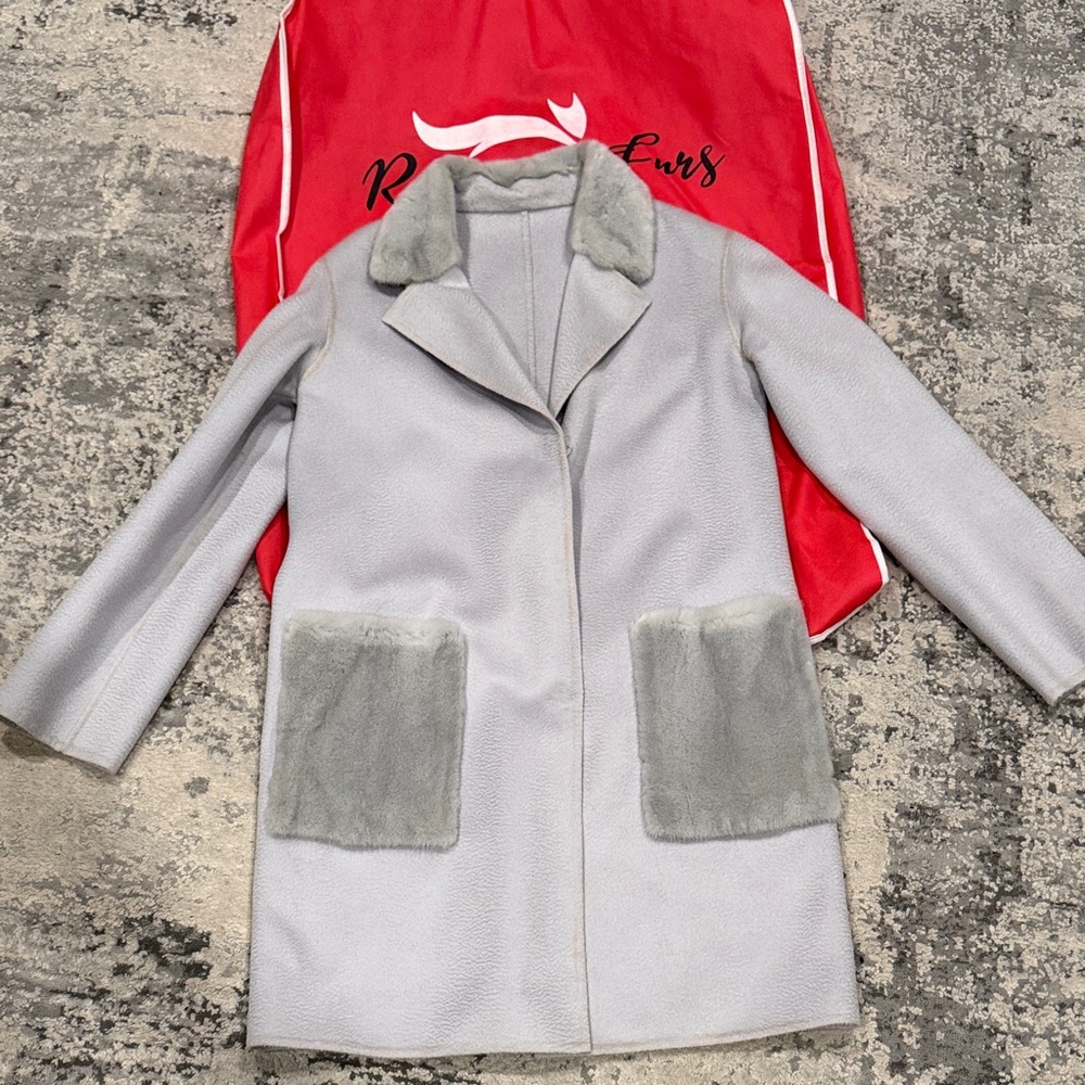 Elegant Gray Women's Coat with Real Fur Accents
